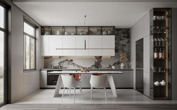 Cocina White Shaker Modular Kitchen Cabinets / Pre Fab Kitchen Cabinets With Quartz Stone Counter