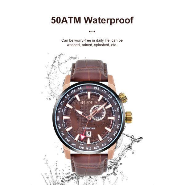 дозор 5ATM нержавеющей стали 304L роскошный кожаный водостойкий для людей