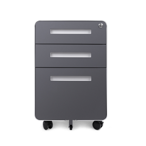 Compact Metal File Cabinet 3 Drawers Rounded Corners Removable Pedestal Home Bedroom School Work-White Grey Black Steel Storage
