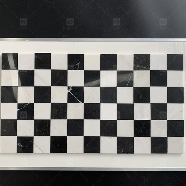 Quadrado de pedra de mármore preto e branco mosaico 8mm Decoração de parede