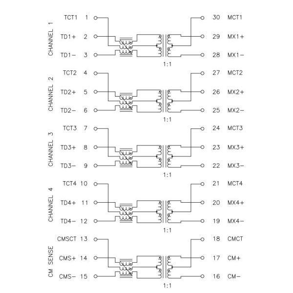 HX7137NL 10G BASE-T Single Port 30PIN Lan TRANSFORMER Modules
