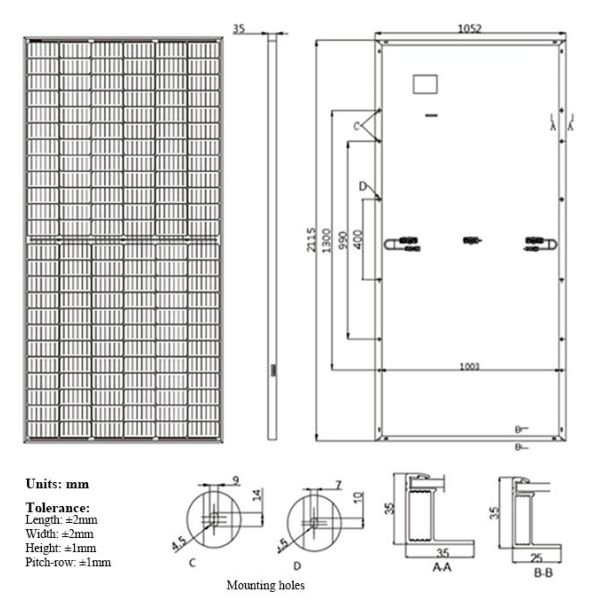440W High Efficiency Solar Panels / Photovoltaic Solar Panels 2115*1052*35 Mm