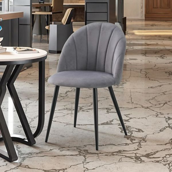 Modern European Modern Ergonomic Armless Eco-Friendly Comfortable Dining Chairs Grey Upholstered Black Metal Legs Home Apartment