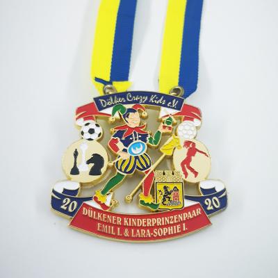 Carnival Clubs Zinc Alloy Gold Plated Medals Soft Enamel Colored With Ribbon