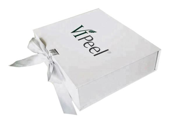 Folding Cardboard Paper Gift Box White Ribbon Rectangular Shape Panton Printing