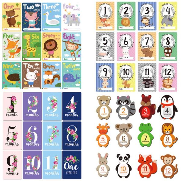 Baby 13 Pcs  Wooden Milestone Discs First Year Monthly Milestone Cards