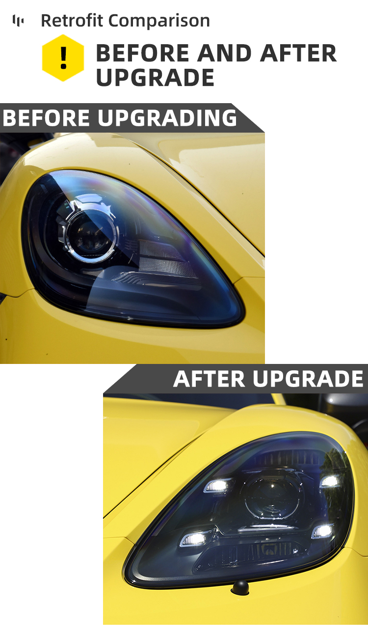 982 Cayman Boxster Front Light Upgrade 12V New LED Matrix Headlights Assembly 10000LM 6000K Projectors