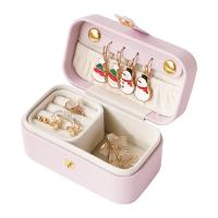 Caja organizadora de joyas de color rosa perlado para viajes en material PU
