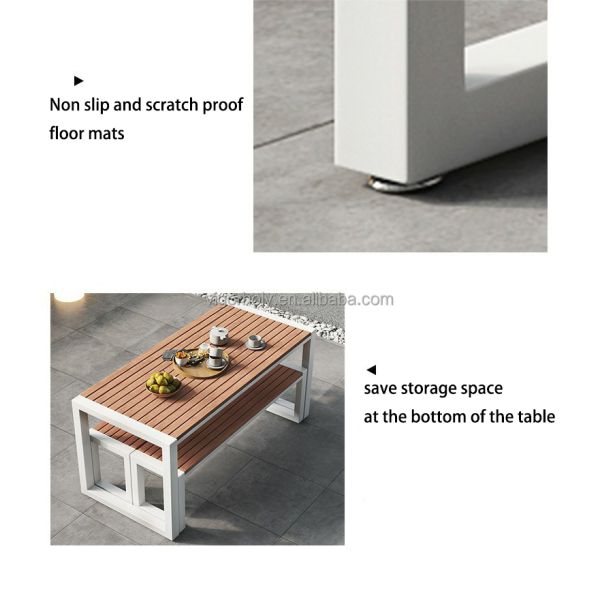 Plastic-Wood Table for Leisure Outdoor Patio Furniture Bench Coffee Table Combination