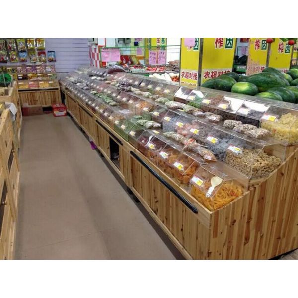 Double Sided Supermarket Wooden Store Display Racks / Wooden Retail Shelving With Acrylic Box