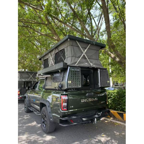 Off-road Overland Camping Pod Aviation Aluminum Pop-up Pickup Camper with Electric Lift Roof Tent Rip-stop Canvas