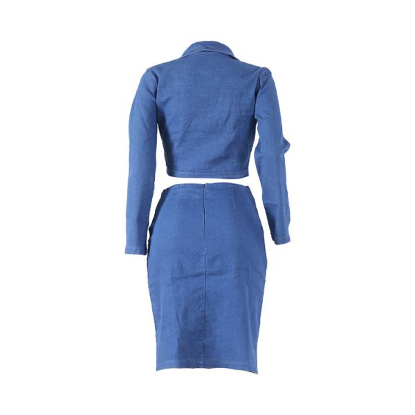 Fashion style plus size sexy denim lattice skirt with upper set two pieces set lattice casual skirt