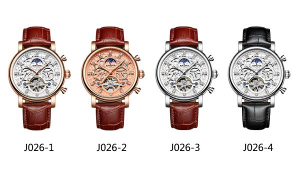 Brand KINYUED watch diamond decoration dial skeleton mens leather automatic mechanical watch