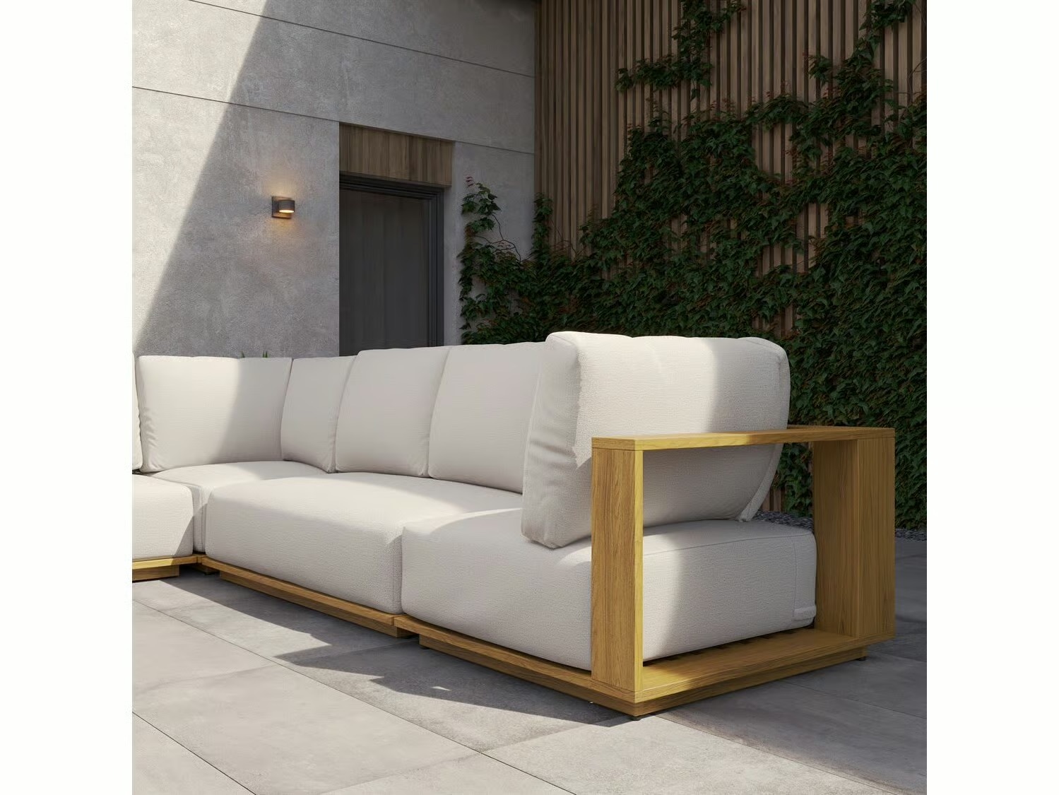 Corner Lounge Set Aluminum in Teak Finish Outdoor Sectional Sofa. Parlo SN-2675