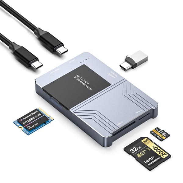 Boîtier SSD M.2 NVMe USB C USB3.2 Gen2 avec lecteur de carte SD TF UHS-I HUB 10G USB C