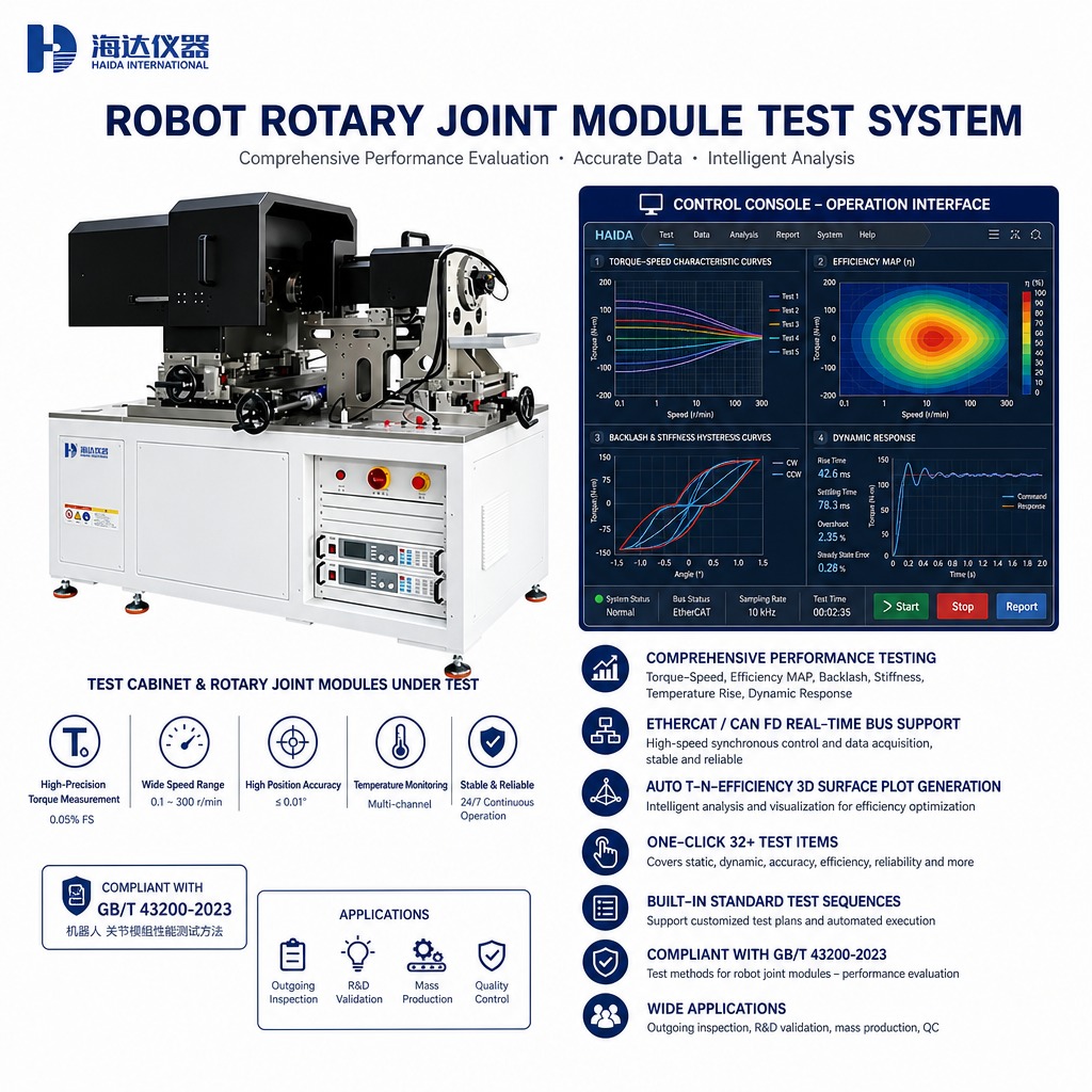 Robot Rotary Joint Module Test System Torque Speed Peculiarity Efficiency Backlash Stiffness Dynamic Response Testing Equipment
