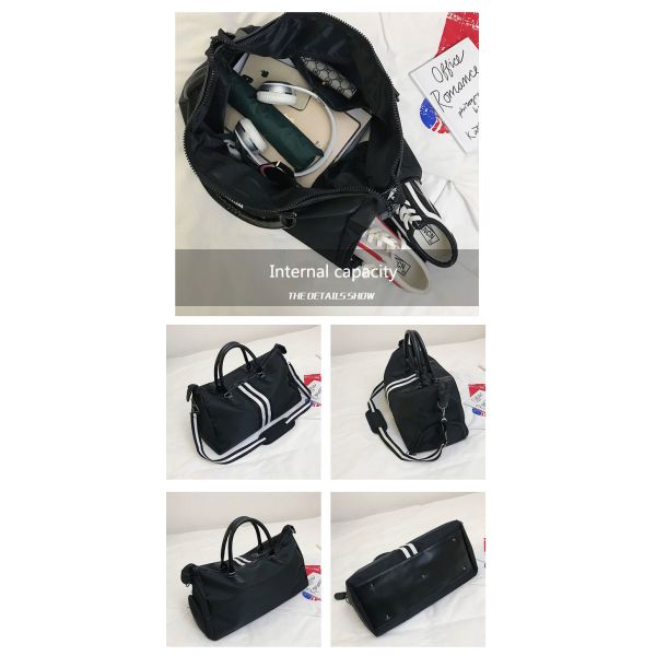 Black Mens Sports Duffle Bag Nylon Gym Duffle Bag With Shoe Compartment