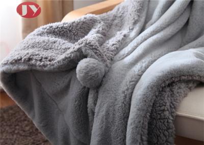 Grey Plush Throw Blanket Fuzzy Soft faux fur Blanket Microfiber with pompom for Couch Sofa Bed