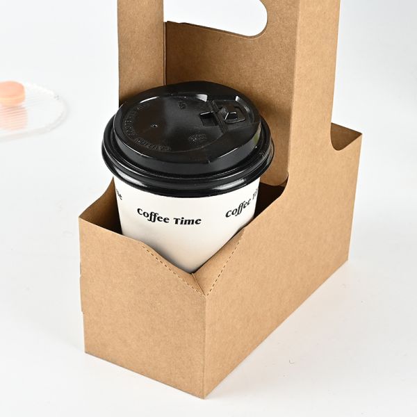 Eco-Friendly Kraft Paper  Beverage Carrier with Handle – Disposable Takeaway Holder for Coffee, Tea & Drinks Delivery