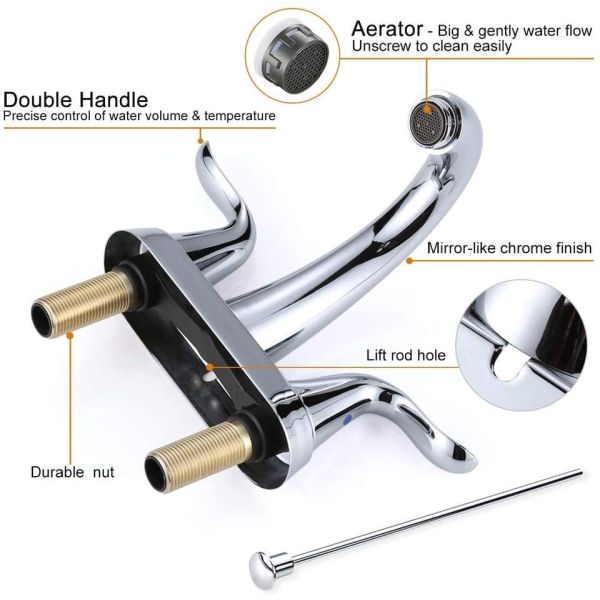 CUPC 4 Inch Centerset Bathroom Faucet Chrome Nickel Orb Finish