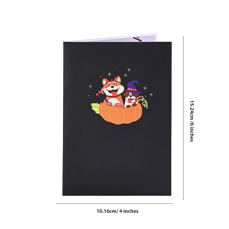 Halloween 3D Pop Up Greeting Card With Cute Dogs And Pumpkin Box Design