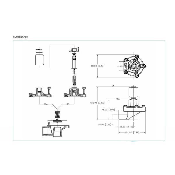 GOYEN Pulse Jet Valves RCA20T Tamanho da porta G3/4'' Tamanho do orificio 20mm Faixa de pressão de 5 a 125 Psi