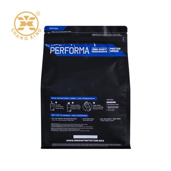 Bolsa de fondo plano de 5 kg, mate, con cremallera, para envasado de proteína en polvo, bolsa de embalaje con sellado de ocho lados