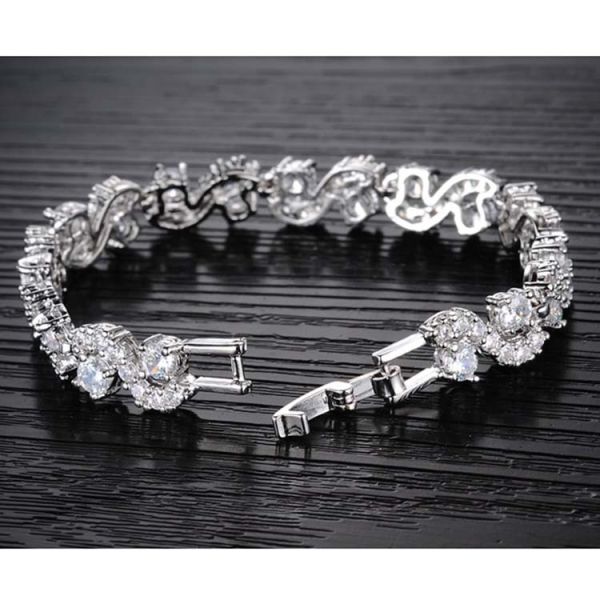 Platinum Plated Clear Cubic Zirconia Tennis Bracelet for Women Jewelry (JDS931WHITE)