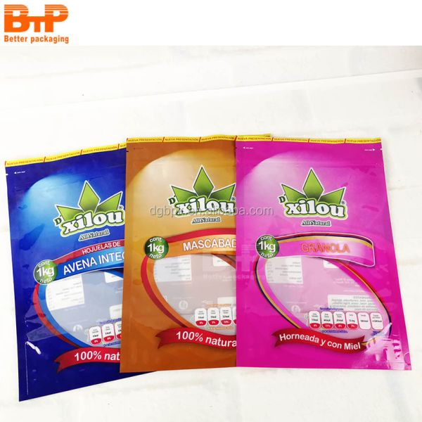 Resealable  Aluminum Foil  Zip Lock Plastic Bags Stand up Zipper Pouch Bottom Bags Doypack for Oat,snack Packaging
