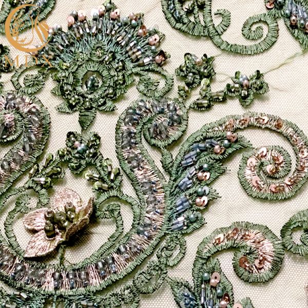 Ткани шнурка изготовленного на заказ зеленого Applique 3D Bridal для платьев партии