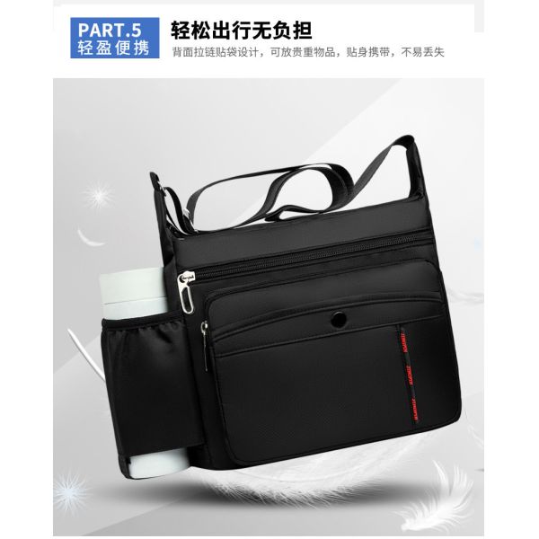 Black OEM ODM Messenger Crossbody Bag With Bottle Holder Pocket