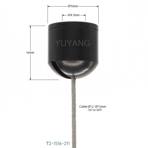 Tilt Mountable Suspended Ceiling Wire Attachment M4 Rounded Base T2-211 Black