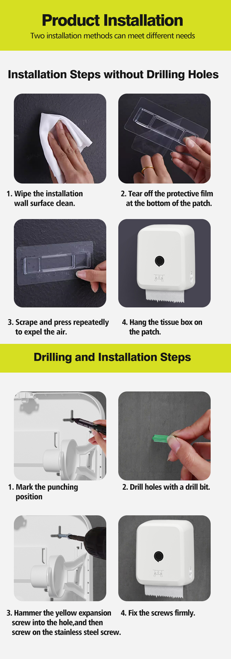Bathroom Modern Automatic Tissue Paper Dispenser Wall Mounted Hand Tissue Dispenser
