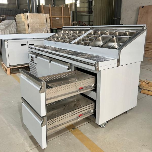 Double Temperature Pizza Prep Table Fridge Commercial for Food Shop Chiller