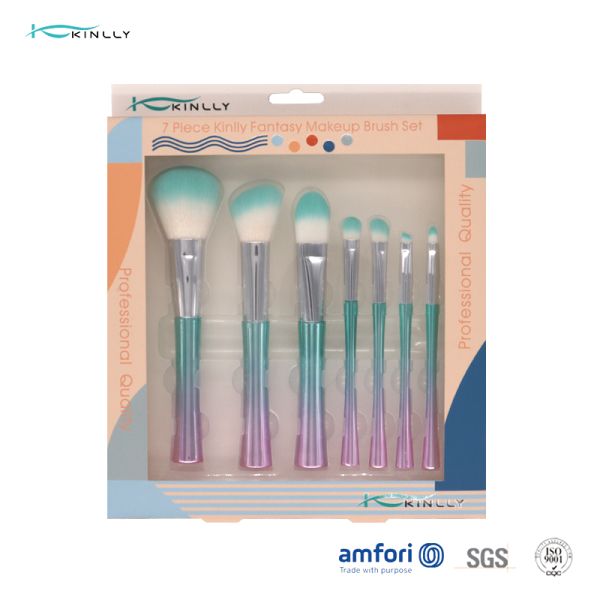 Conception cosmétique de marque de distributeur de brosse de lecture de maquillage de poignée en plastique d'arc-en-ciel de 7 PCS