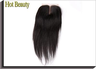 Virgin Human Hair Lace Closure , Full Density Clip In Human Hair Extensions Middle Part Silky Straight