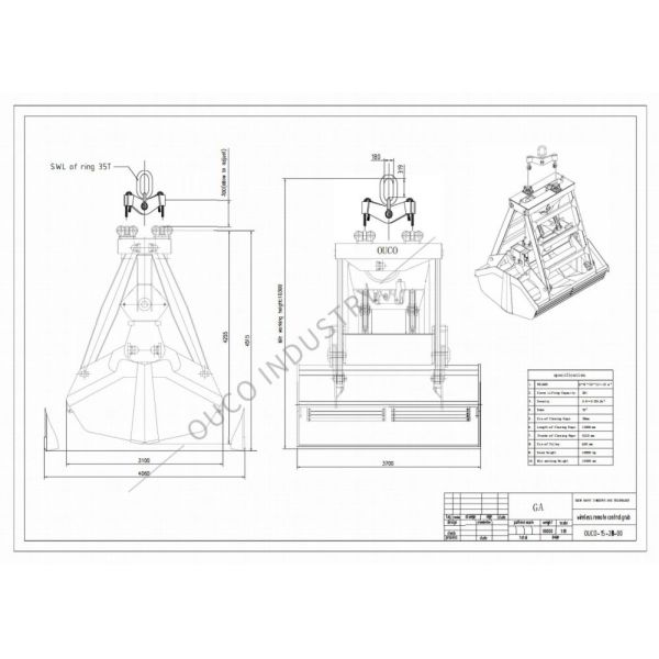 15 CBM Adjustable Mechanical Grab Bucket High Load Single Rope Wireless