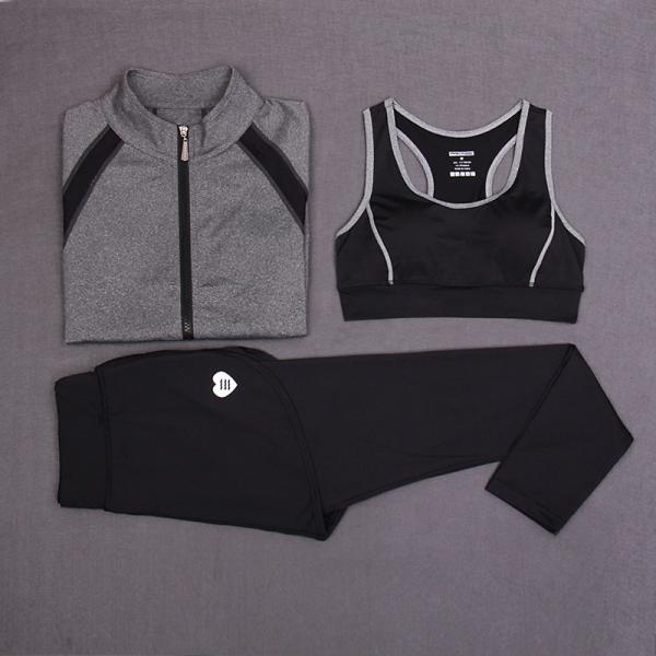 CPG Global Multi-Color Breathable 3 Pieces Sets Long Sleeves Gym Running Racerback Sports Bra with Yoga Pants T1017