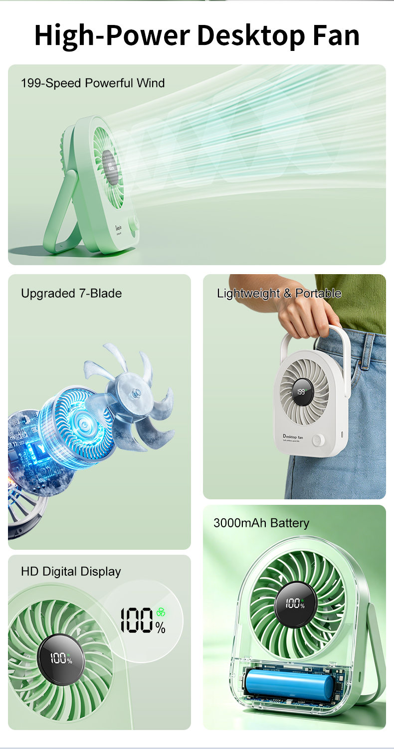 Factory OEM ODM Desktop Fan Customizable Battery Capacity Custom Colors Custom Injection Molds Rechargeable Portable Table Fan