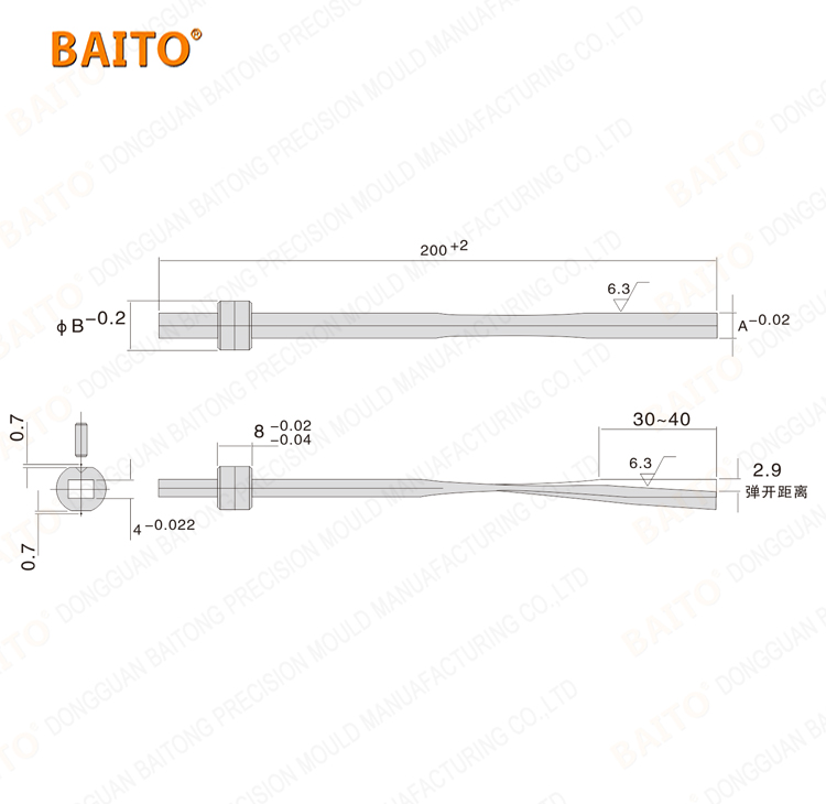 Эластичное ядр выталкивателя компонентов прессформы впрыски 4mm поскакенное C.PF.104200