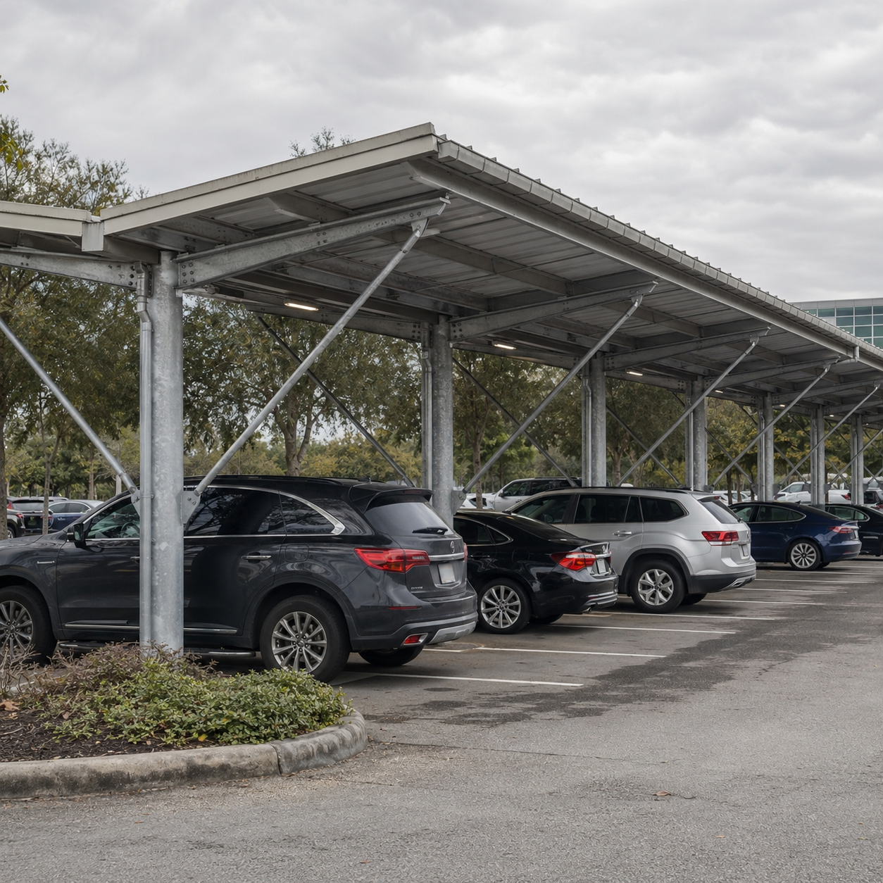 Fire Resistant Coatings Prefabricated Steel Carport For Outdoor Vehicle Shelter