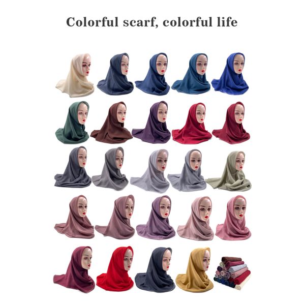 Supplier Wholesale Tudungborong Bawal Sexy Girl Muslim Women Hijab Soild Colors Polyester Fabric Voile Ethnic Scarves & Shawls