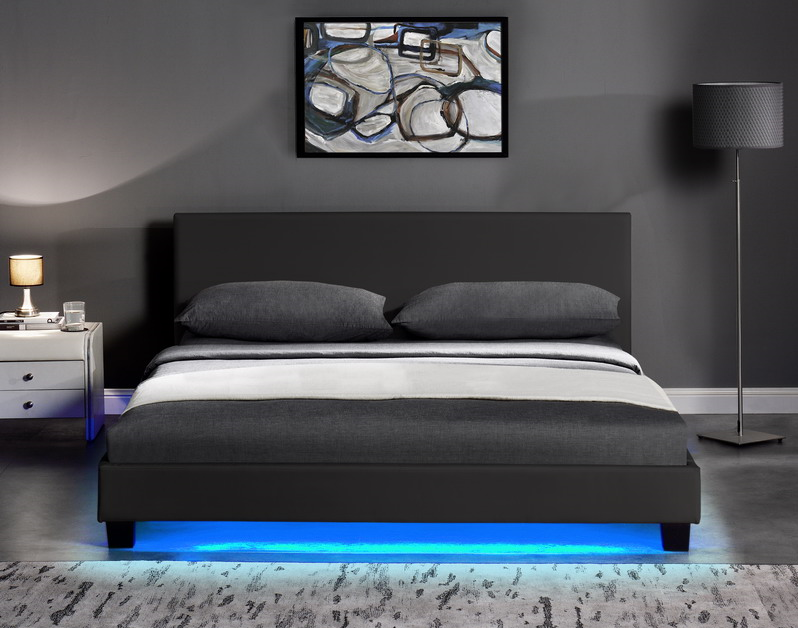 Modern PU Leather Upholstered Bed Frame Plywood With LED Bed Frame
