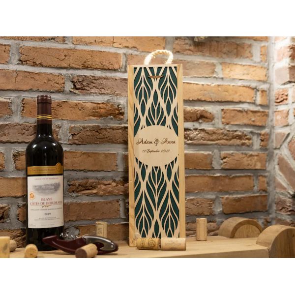 Rectangle Wooden Wine Box with Burned Printing Personalized Anniversary Wedding
