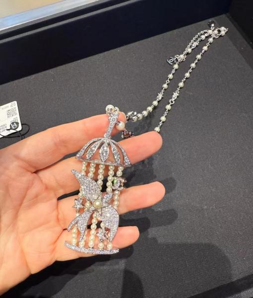 Full Diamond Flying Bird Pearl Necklace Silver Custom Luxury Necklaces