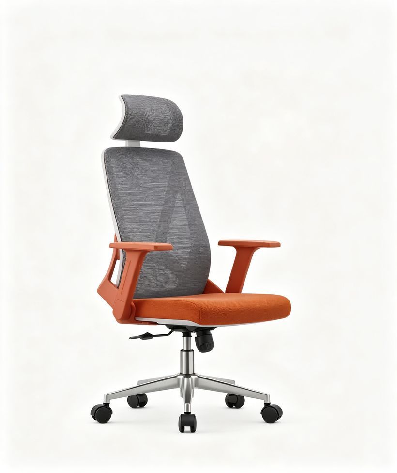 Orange Ergonomic Mesh Office Chair with Headrest-Task Chairs