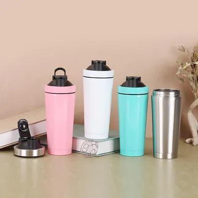 Bouteille de shaker à double section en acier inoxydable portable avec balance pour gym