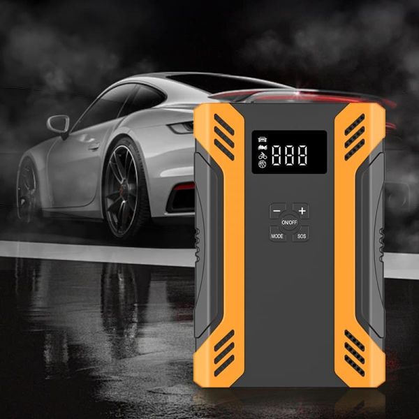 Mini 12V Car Battery Booster Jump Starter With Air Compressor LED Emergency Light