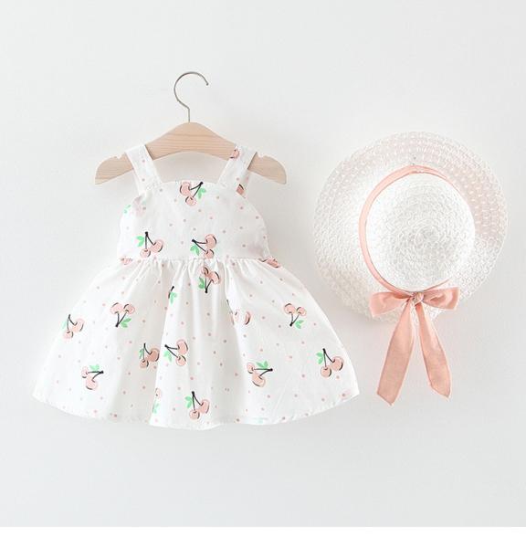 Summer New Children's Dress Clothing Girl Cute Cherry Sling Fruit Design Dress
