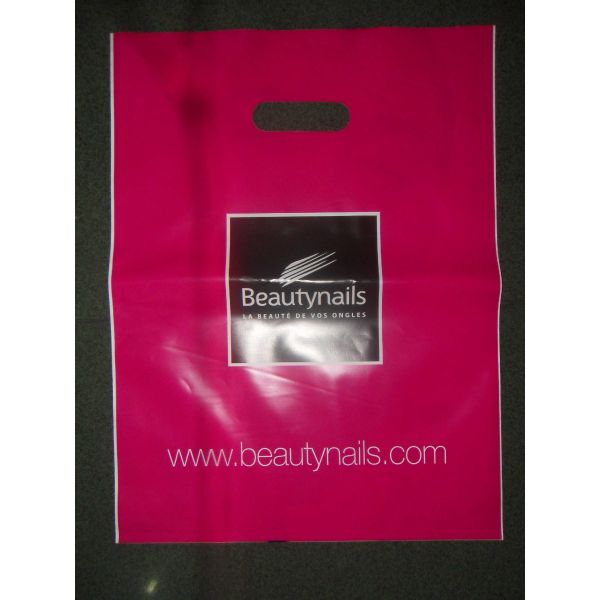 Fashionable Cosmetic Die Cut Handle Plastic Bags With Side Gusset